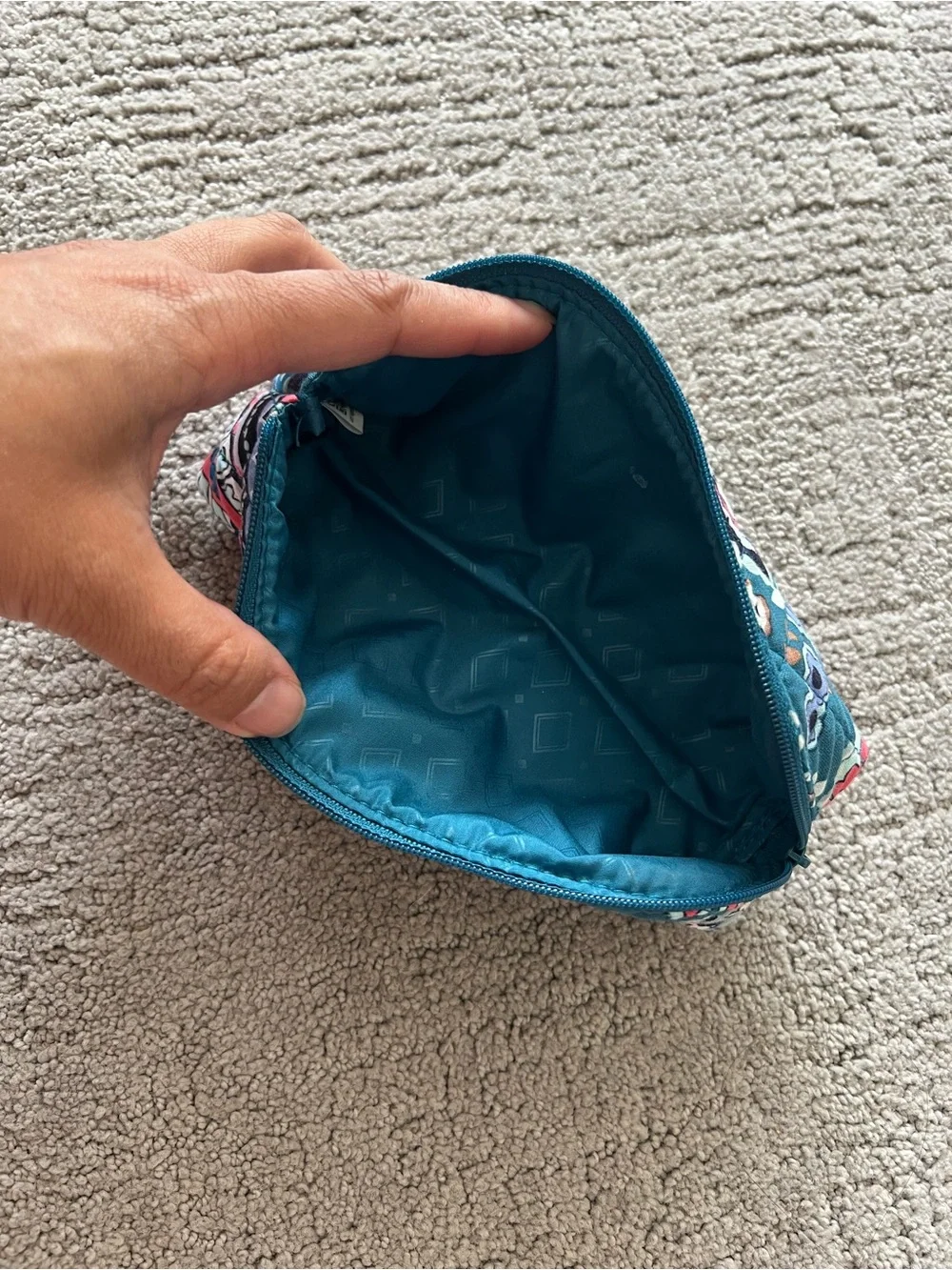 Vera Bradley Teal Floral Quilted Cosmetic Pouch